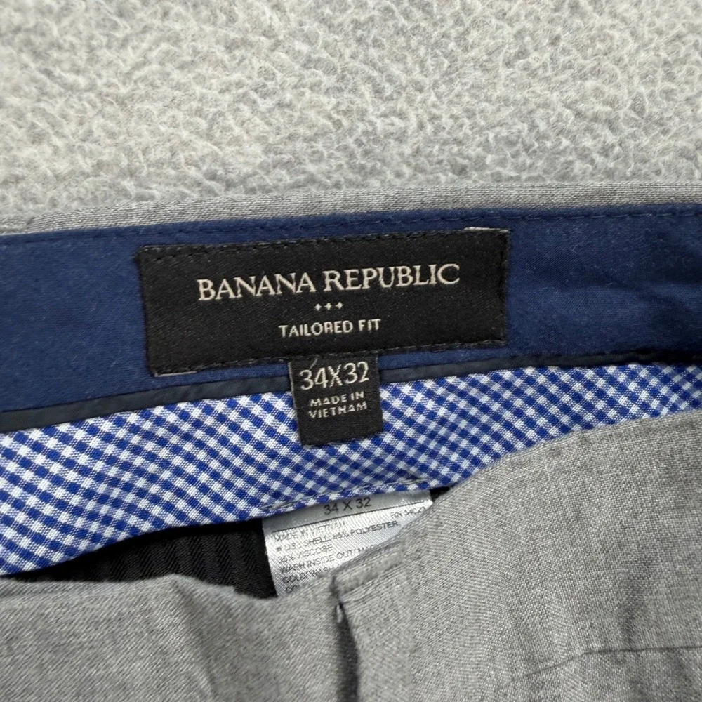 Banana Republic Dress Pants Mens 34x32 Grey Tailored‎ Fit Flat Front Trousers